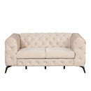63" Velvet Upholstered Loveseat Sofa, Modern Loveseat Sofa with Button Tufted Back, 2-Person Loveseat Sofa Couch for Living Room, Bedroom, or Small Space, Beige
