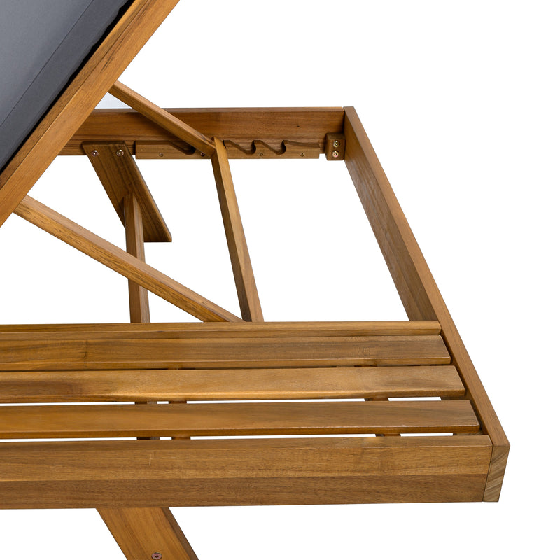 LOUNGE CHAISE SET,SPACE AVAILABLE ON ONE SIDE, ACACIA WOOD WITH WATER-RESISTANT LOUNGE CUSHIONS (Dark Grey/ & 2 INCH THICK) - MATCHING CREAM/LEAF COCONUT VERSION AVAILABLE