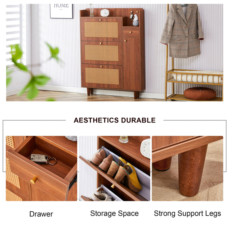 Walker Edison | Rattan Modern Minimalist Entryway Storage Cabinet