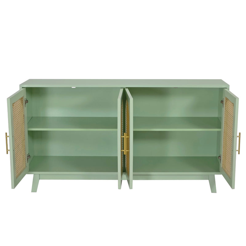 59.84"Modern 4-Door Cabinet with Rattan Decorative Doors,for Bedroom,Living Room,Office,Easy Assembly, Mint Green