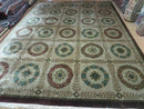 9' X 12' Modern Handmade Indo Lahore Wool Rug Art Deco Olive Ivory Nice Wow