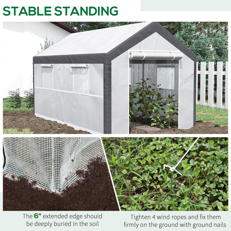 12' x 7' x 7' Walk-In Greenhouse, Outdoor Garden Warm Hot House with 4 Roll-up Windows, 2 Zippered Doors and Weather Cover, White