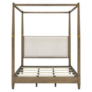 Queen Canopy Bed Frame With Upholstered Headboard - Brown