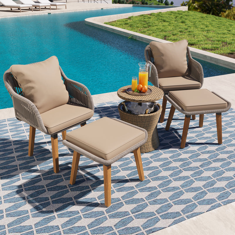 5 Pieces Patio Furniture Chair Sets, Patio Conversation Set With Wicker Cool Bar Table, Ottomans,Outdoor Furniture Bistro Sets for Porch,Backyard,Balcony,Poolside Brown