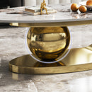 49.2 Inches Oval Faux Marble Coffee Table for Living Room with Stainless Steel Base by HouseOfZazla