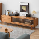 TV Cabinet With Chinese Changhong Glass Doors, Two Drawer Storage Space TV Standing - Cherry by Unique Piece Furniture