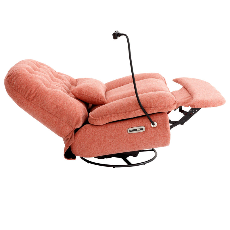 270 Degree Swivel Power Recliner with Voice Control, Bluetooth Music Player,USB Ports, Atmosphere Lamp, Hidden Arm Storage and Mobile Phone Holder for Living Room, Bedroom, Apartment, Red