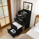 3 In 1 Vanity Desk With Open Top Mirror, Glass Desktop Makeup Set With 3 Drawers, Compact Dressing Table For Bedroom - Black by HouseOfZazla