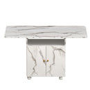 Versatile Marble Folding Dining Table With Storage Rack And Cabinet, 6 Wheels - White