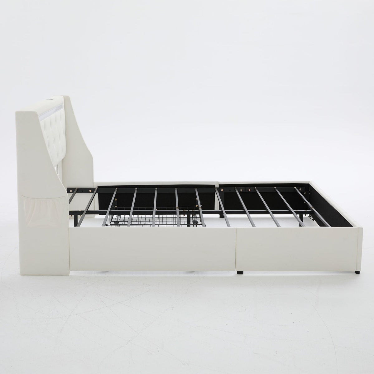 Wingback Upholstered Bed Frame With LED Lights, Charging Station, photo 38 of 40
