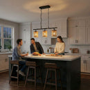 Elysian - 3 Lights Island With Natural Shade Farmhouse Chain Ceiling Lamp - Black / Rattan by HouseOfZazla