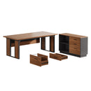 L-Shaped Executive Desk With File Cabinet, Office Computer Desk With Drawers & Open Shelves, Workstation For Home Office - Brown / Black by HouseOfZazla