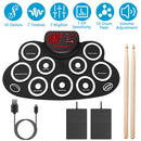 10 Pads Electric Drum Set Foldable 10-Drum SiliconÊDrum Kit Foldable Electronic Drum Pad Machine with Drum Sticks Headphone Jack Speaker Battery Dual-