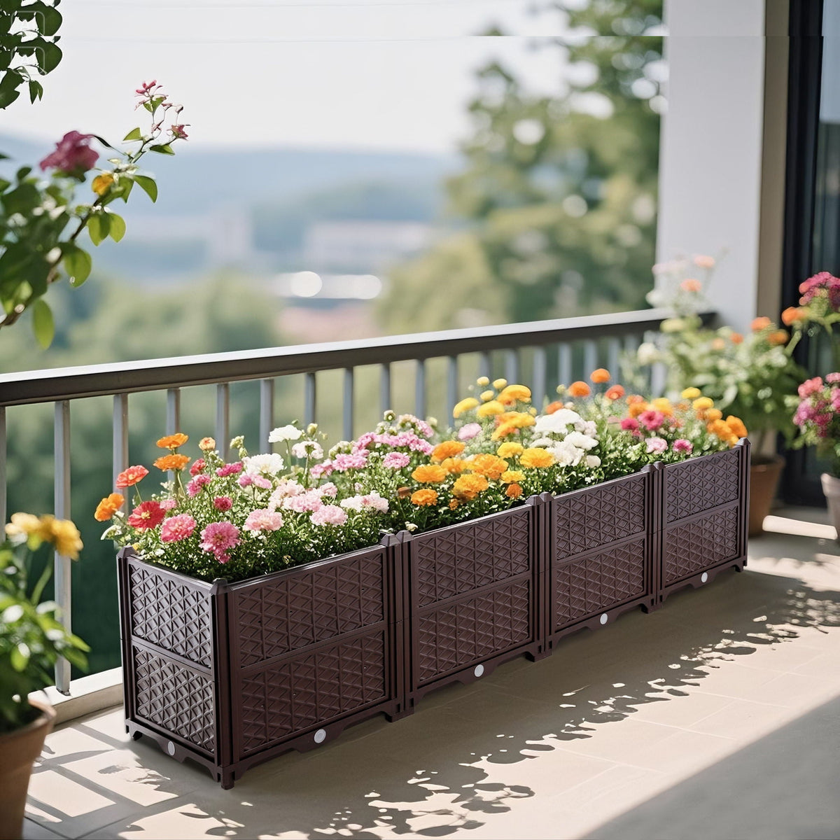 Indoor / Outdoor Rectangular Plastic Planting Box Kit For Vegetables, Herbs, Flowers & Succulents, Coffee, Polypropylene, 62.80" - Coffee, photo 8 of 10