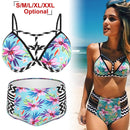 Bikini Swimsuit For Women Floral Padded Push Up Bikini Sets Two Pieces High-Waist Swimwear w/ Adjustable Shoulder Straps For Beach Swimming Pool