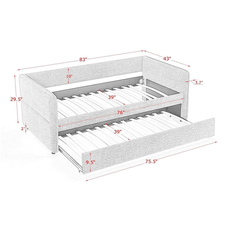 Daybed with Trundle Upholstered Tufted Sofa Bed, Twin Size, Boucle Fabric, Beige (83'x43'x29.5')