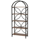 Tall 5 Tier Arched Bookshelf With Shelves For Living Room - Rustic Brown by HouseOfZazla