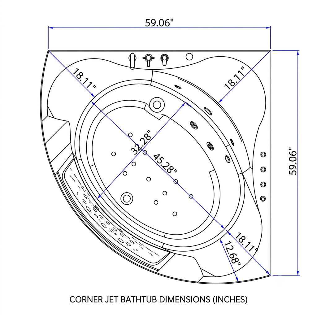 59" Corner Whirlpool Bathtub for 2-Person, photo 4 of 8