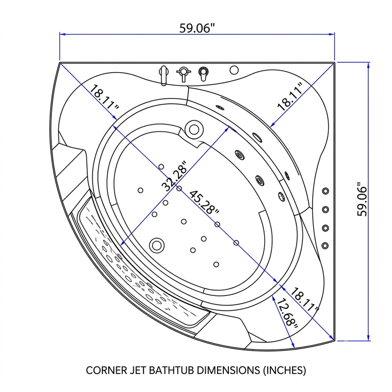 59" Corner Whirlpool Bathtub for 2-Person, photo 4 of 8