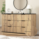 Modern 6 Drawer Cabinet With Metal Rounded Corners And Exquisite Handles Multi Functional Storage - Natural Wood by HouseOfZazla