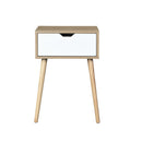 Side Table With 1 Drawer, Mid-Century Modern Storage Cabinet For Bedroom - White / Wood by HouseOfZazla