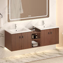 Soft Close Doors Bathroom Vanity With Small Storage Shelves, 24" And 12" Combination Cabinet - Reddish Brown by HouseOfZazla