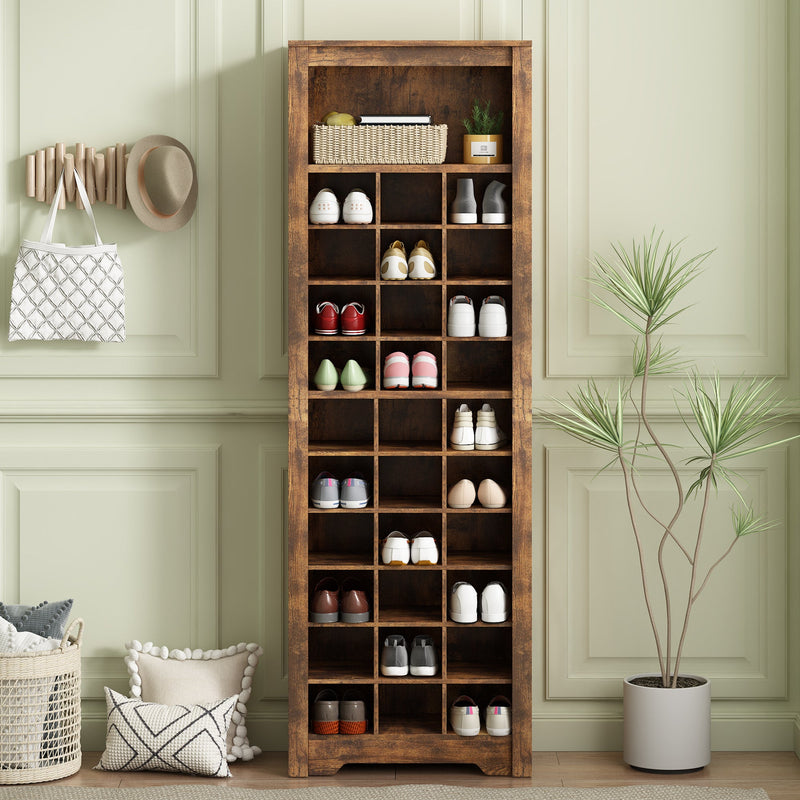 Walker Edison | Wood Tall Entryway Shoe Cubby Cabinet