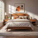 Queen Size Solid Wood Platform Bed with Curved Headboard