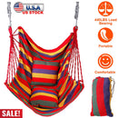 440LBS Hammock Hanging Chair Canvas Porch Patio Swing Seat Portable Camping Rope Seat w/ 2Pillows