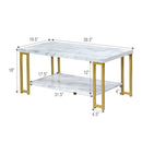 2-Tier Rectangular Modern Coffee Table with Gold Print Metal Frame by LJGDeals