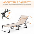 Outsunny - Padded Folding Chaise Lounge Chair, Outdoor 6-Level Reclining Camping Tanning Chair With Headrest For Beach, Yard, Patio, Pool - Beige by HouseOfZazla