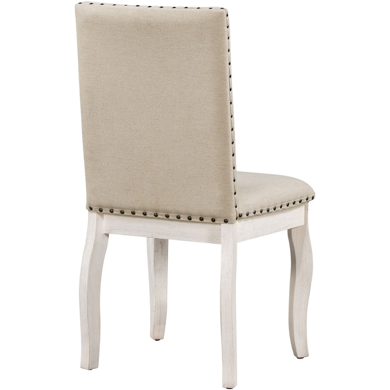 5-Piece Farmhouse Dining Table Set Wood Round Extendable Dining Table and 4 Upholstered Dining Chairs (Oak Natural Wood + Antique White)