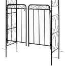 84" Garden Arch Arbor with Gate, Metal Arch Trellis, Garden Archway for Climbing Vines, Wedding Ceremony Decoration, Flourishes & Arrow Tips, Black