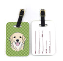 Green Checkered Golden Retriever Luggage Tag