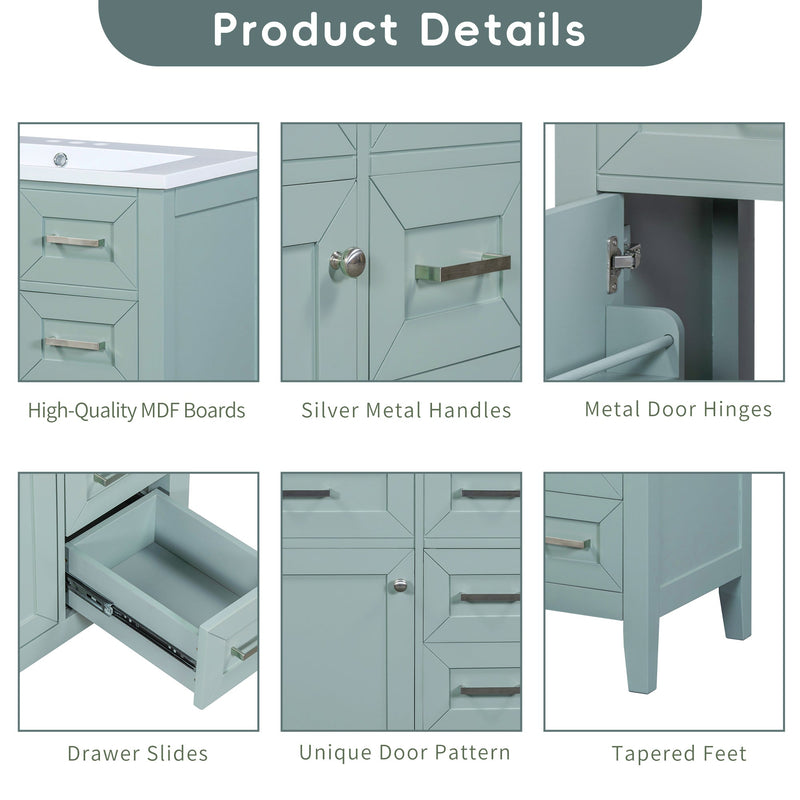 30" Bathroom Vanity without Sink, Cabinet Base Only, Bathroom Cabinet with Drawers, Solid Frame and MDF Board, Green