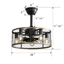 20" Industrial Caged Ceiling Fan With 7 - ABS Blades Remote Control, Small Ceiling Fan Reversible DC Motor - Black by HouseOfZazla