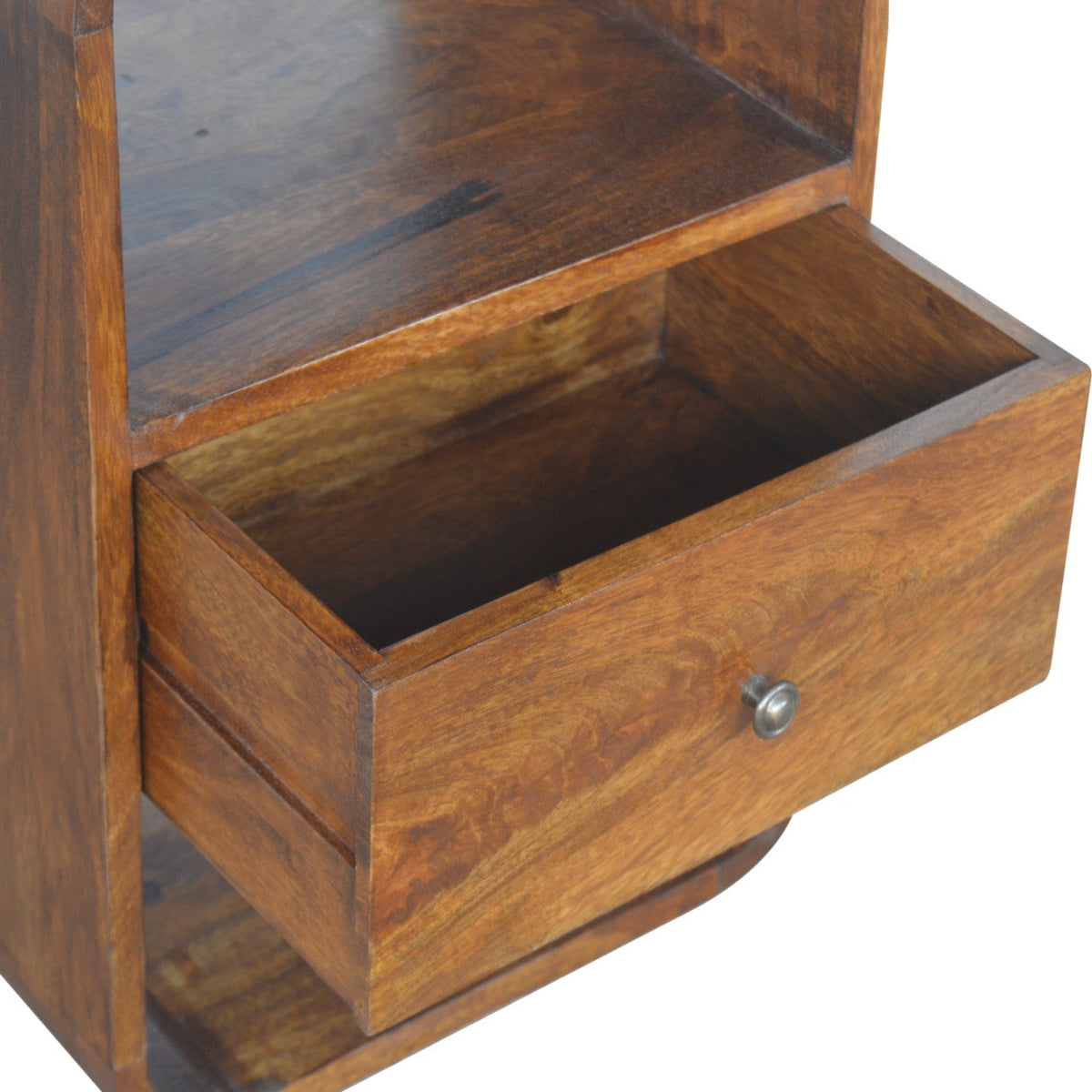Solid Wood Chestnut Curve 2-Drawer Nightstand, 2 Open Slots, photo 5 of 10