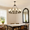 12-Light Black Wagon Wheel Chandelier, 31.5" Modern Farmhouse Glass Pendant
