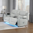Elonzo - Power Motion Loveseat With Console, LED, Power Headrest & Speaker - Light Gray by Unique Piece Furniture