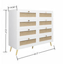 8 Drawers Chest Of Drawers With Rattan Drawer Face Golden Legs And Handles - White by HouseOfZazla