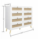 8 Drawers Chest Of Drawers With Rattan Drawer Face Golden Legs And Handles - White by HouseOfZazla