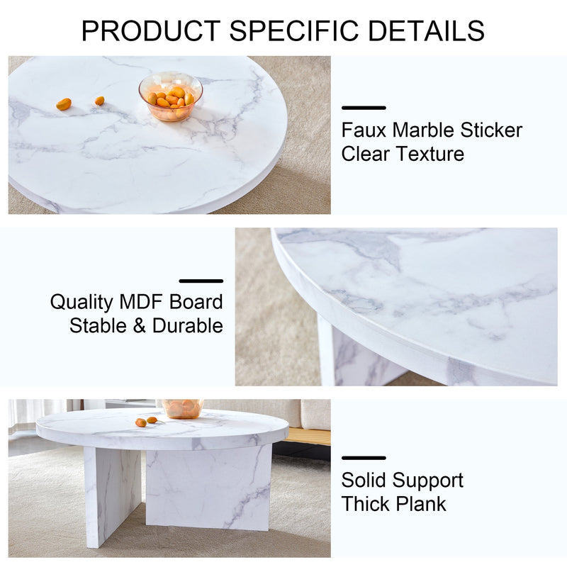 A white MDF material circular patterned coffee table, a 31.4-inch white center table, modern coffee table, suitable for small spaces and living rooms.