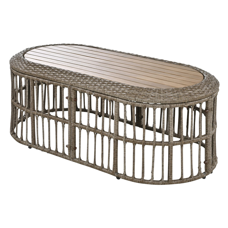 4-Piece Rattan Outdoor Patio Conversation Set with Seating Set for 5 and Coffee Table for Porch, Backyard and Garden (Brown Grey)