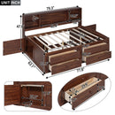 Full Size Captain Bed With Built In Storage Shelves, 4 Drawers And 2 Cabinets - Antique Brown