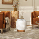 Tilly - Round Fur Upholstered / Burl Pouf Ottoman - White by HouseOfZazla