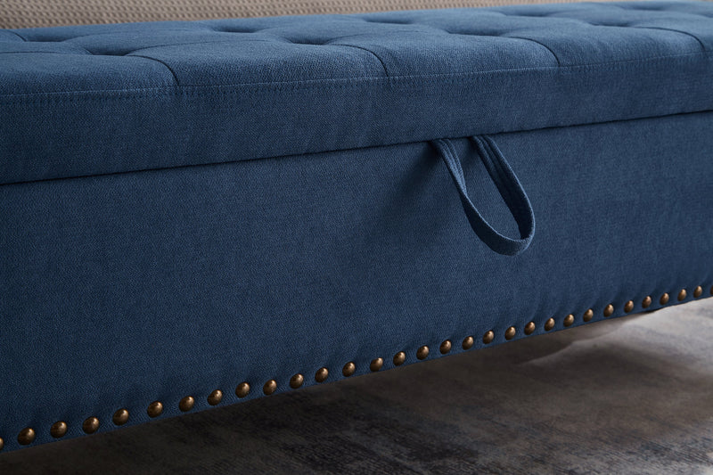 59" Bed Bench with Storage Blue Fabric