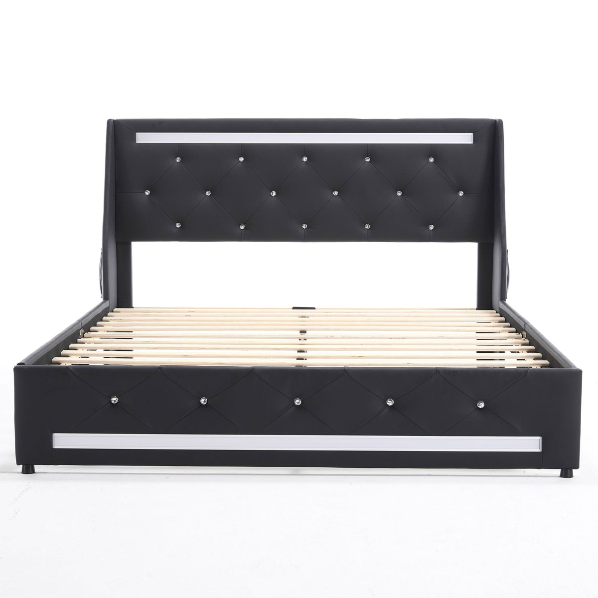 Wingback Upholstered Bed Frame With LED Lights, Charging Station, photo 39 of 40