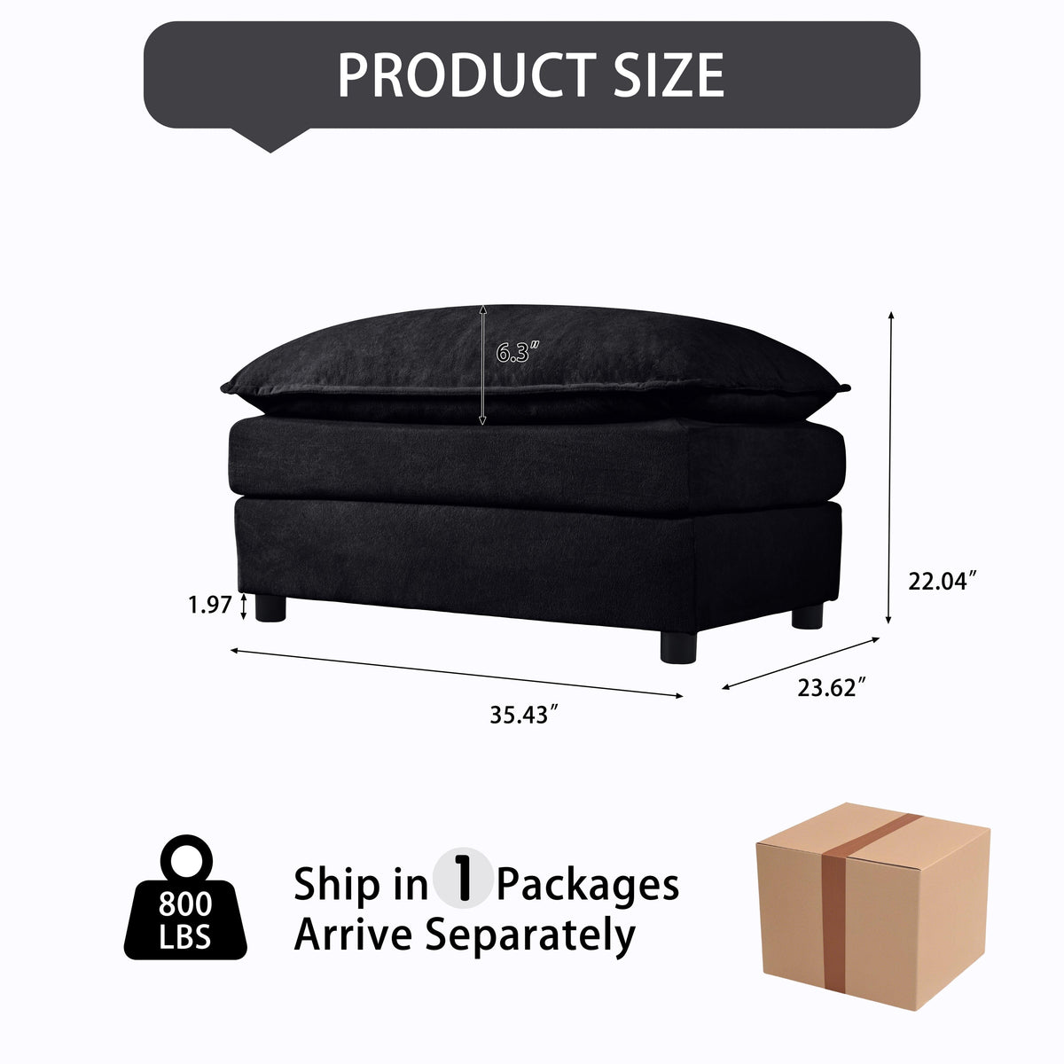 Luxury Chenille Ottoman with Double-Layer Cushion, photo 2 of 5