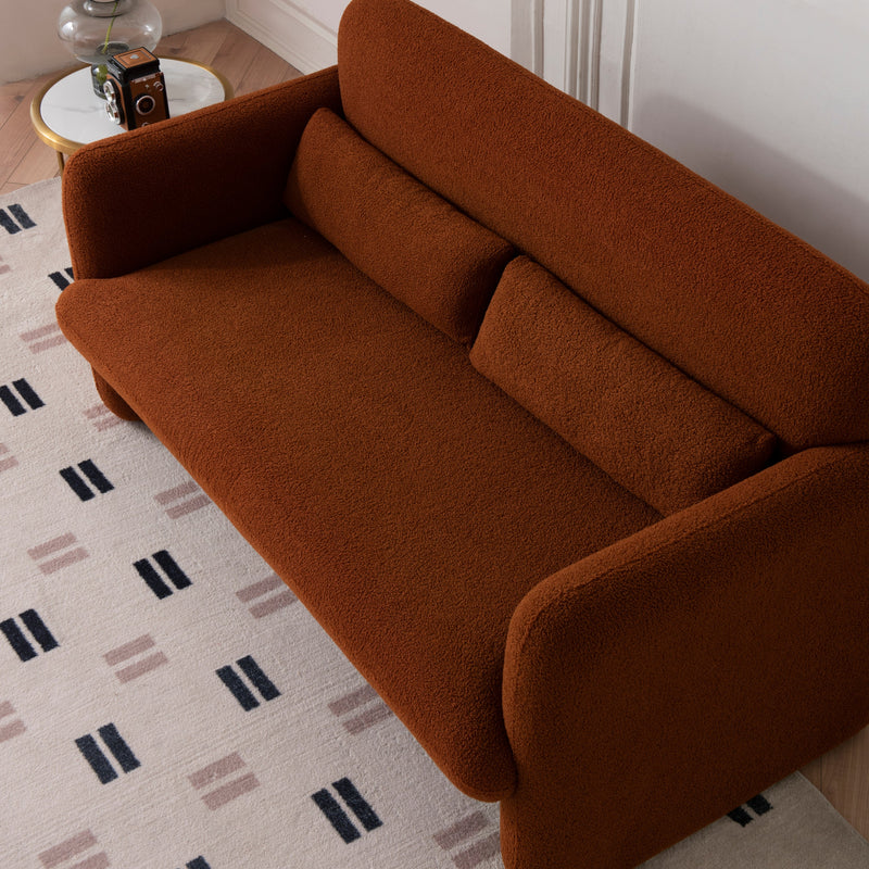 59" Lamb Fleece Fabric Sofa, Modern Loveseat Furniture with Support Pillow for Apartment, Office, Living Room & Bedroom, Tool-Free Assembly.(Dark Orange)