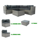 6 Pieces PE Rattan sectional Outdoor Furniture Cushioned Sofa set Grey Wicker, Dark Grey Cushion